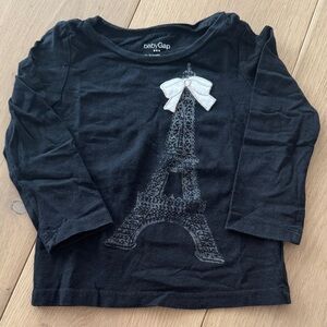 GAP Black Long-Sleeve Tee with White Bow Eiffel Tower - 12/18 months